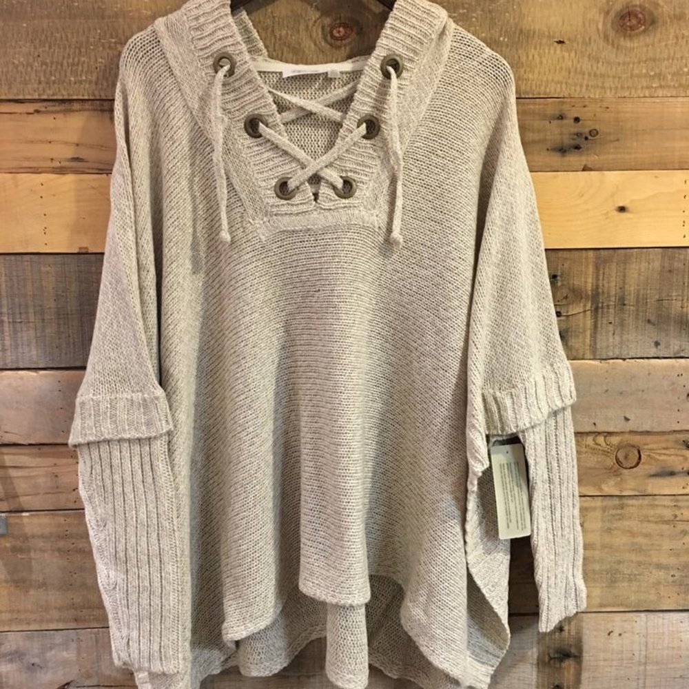 RD Style White and Tan Bach Twist Lace Up Sweater